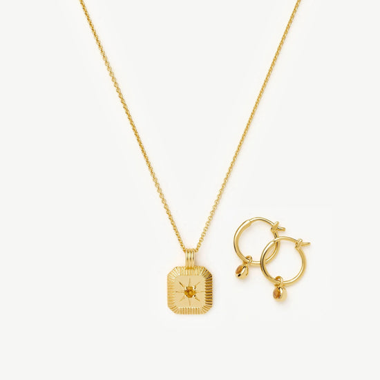 November Birthstone Necklace & Charm Earrings Set | 18ct Gold Vermeil/Citrine Necklaces Missoma