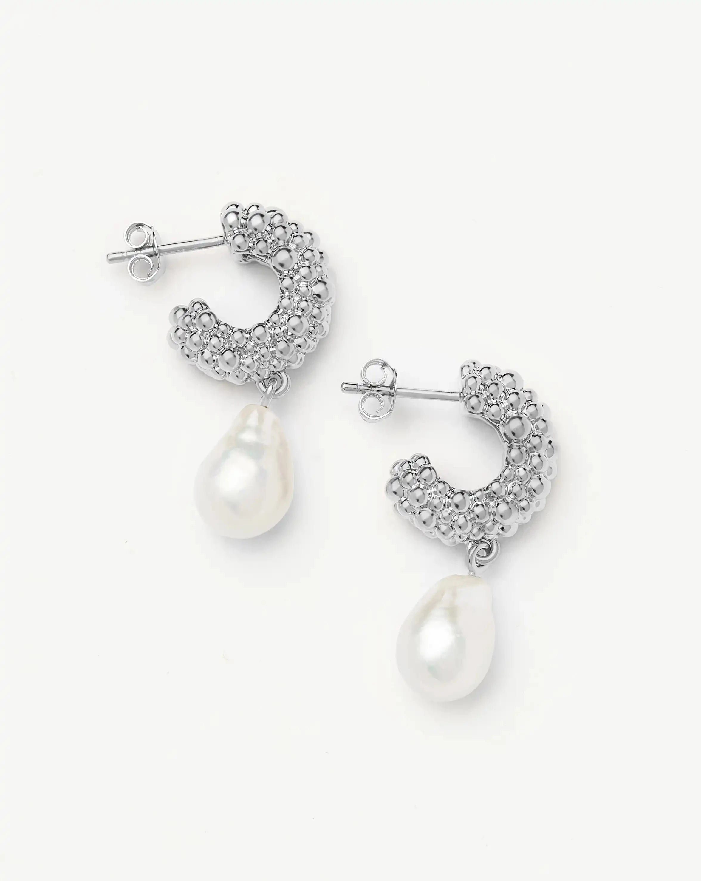 Pearl Baya Charm Hoop Earrings in Silver | Missoma UK
