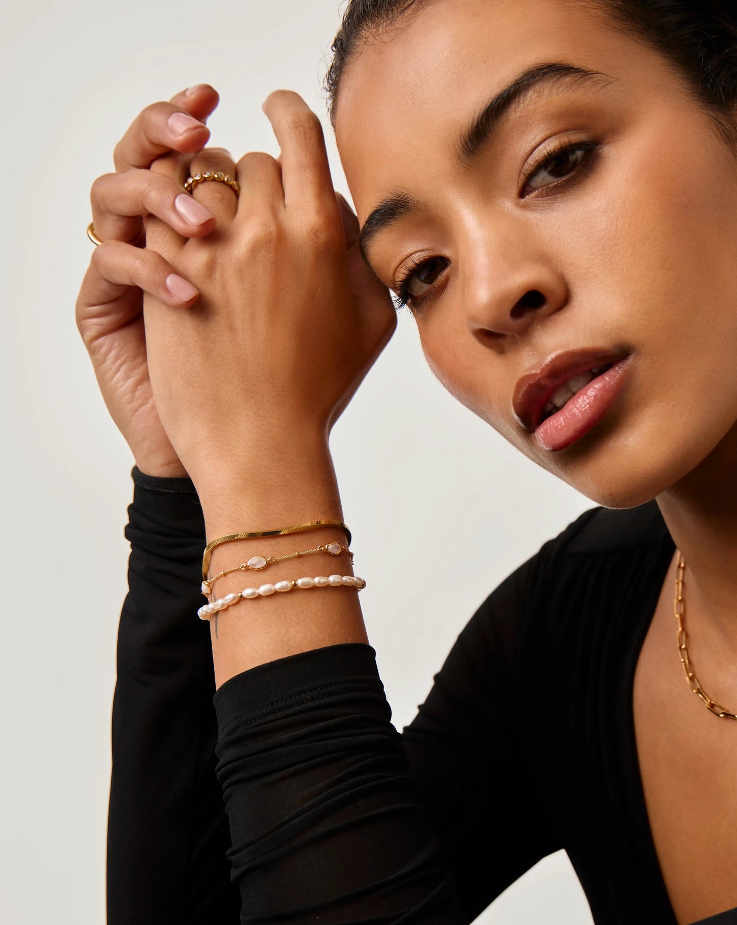 Pearl & Snake Chain Triple Bracelet Set | 18ct Gold Plated Layering Sets Missoma