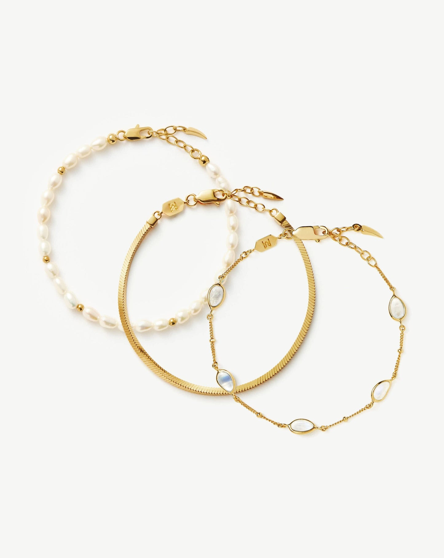 Pearl & Snake Chain Triple Bracelet Set | 18ct Gold Plated Layering Sets Missoma