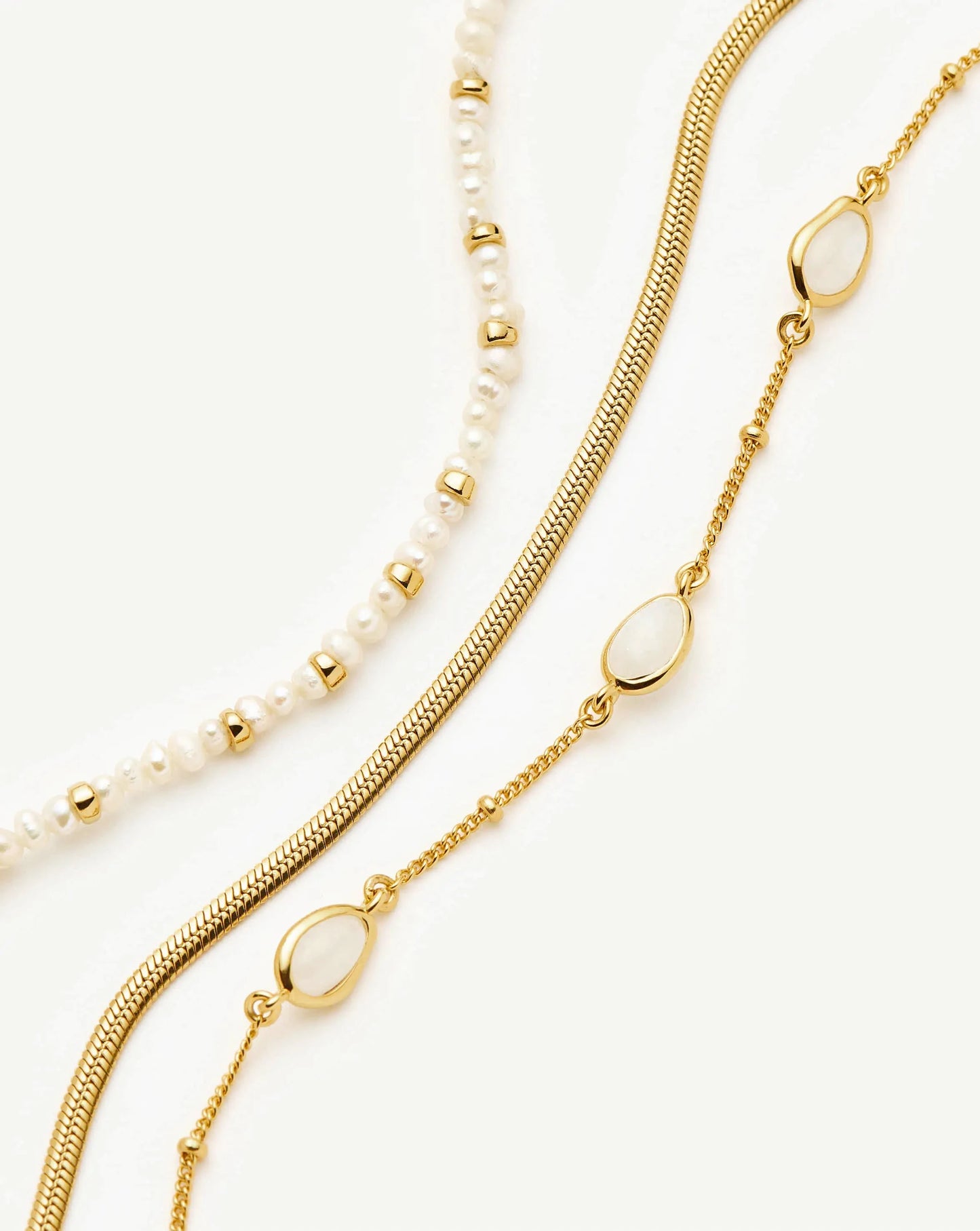 Pearl & Snake Chain Triple Bracelet Set | 18ct Gold Plated/Pearl Bracelets Missoma