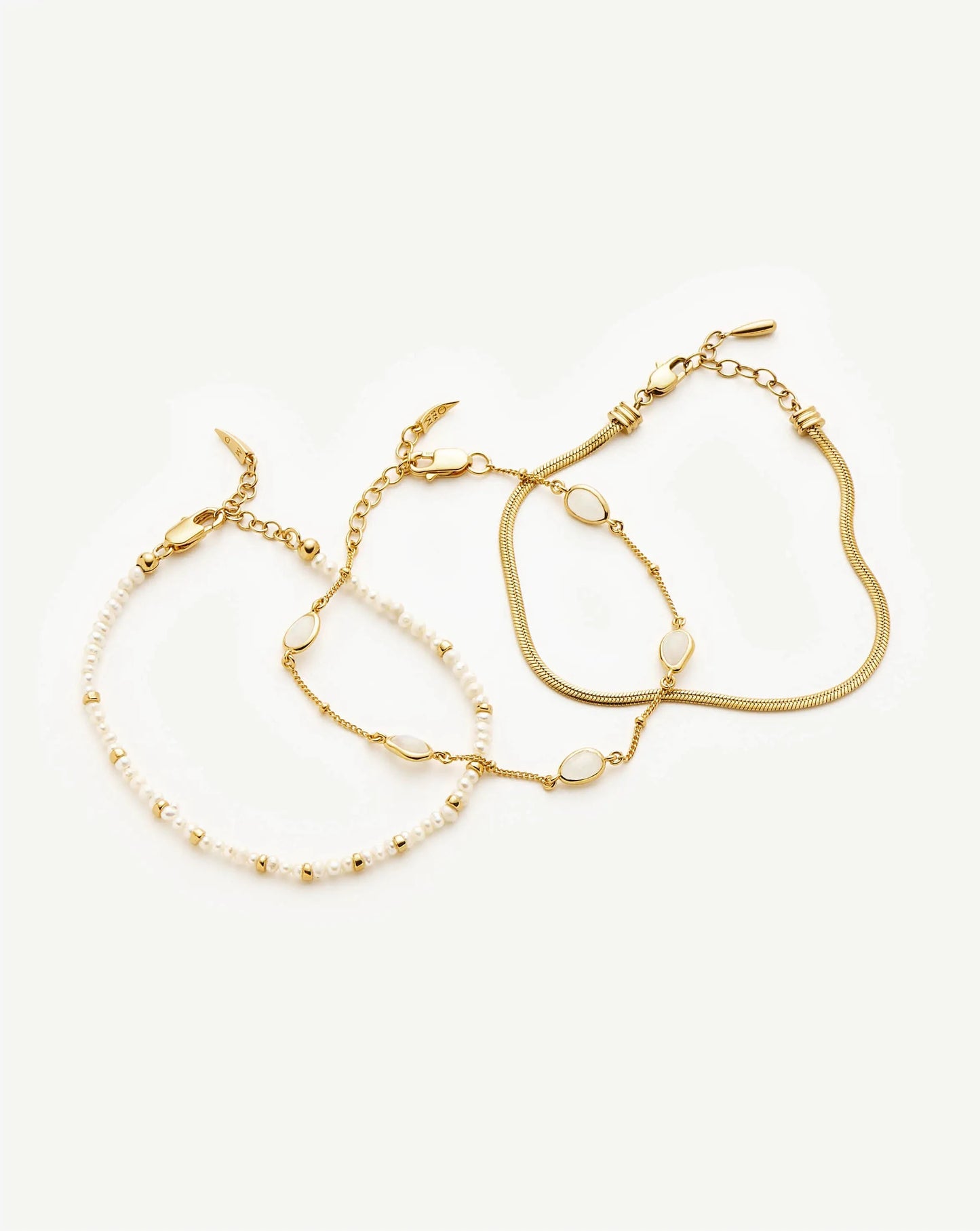Pearl & Snake Chain Triple Bracelet Set | 18ct Gold Plated/Pearl Bracelets Missoma