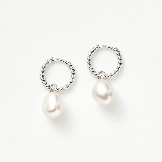 Pearl Twisted Small Drop Hoop Earrings | Sterling Silver/Pearl Earrings Missoma