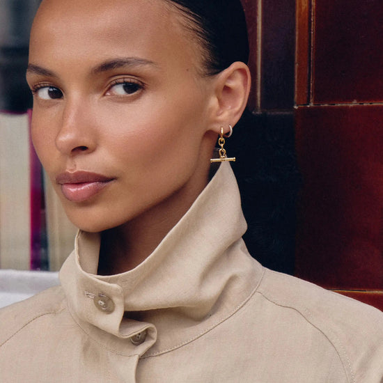 Ridge T-Bar Drop Huggies | 18ct Gold Plated Earrings Missoma