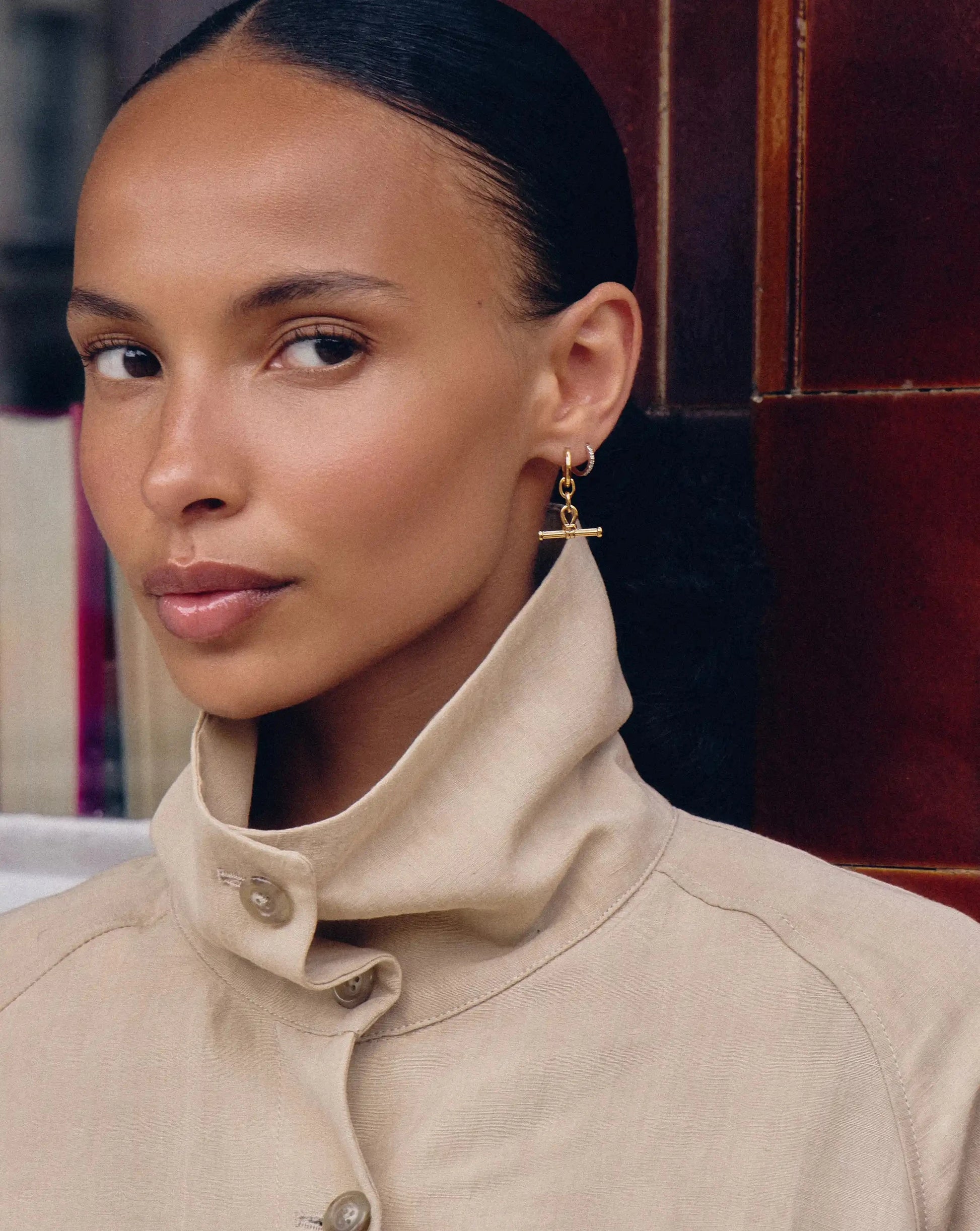 Ridge T-Bar Drop Huggies | 18ct Gold Plated Earrings Missoma