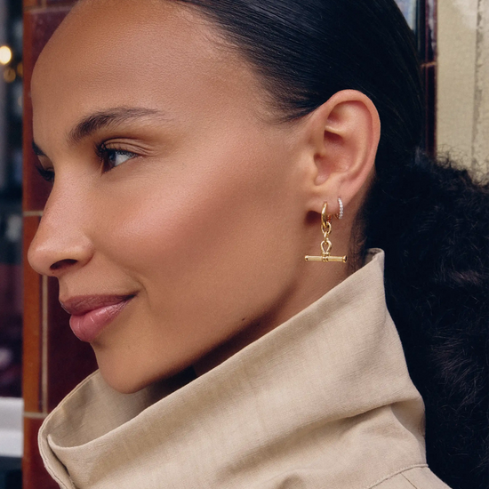 Ridge T-Bar Drop Huggies | 18ct Gold Plated Earrings Missoma