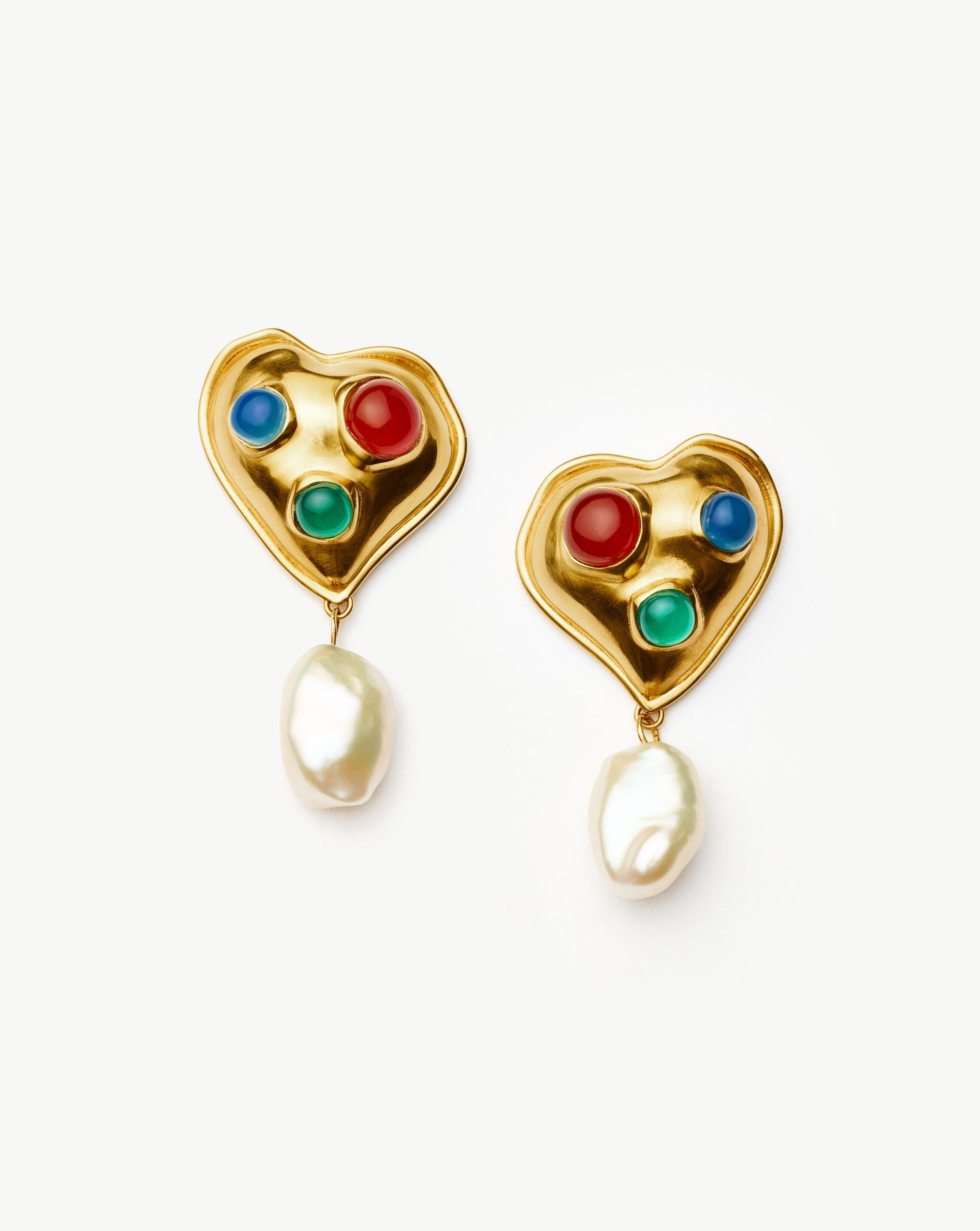 Rouje Marisa Heart Pearl Stud Earrings | 18ct Gold Plated Earrings