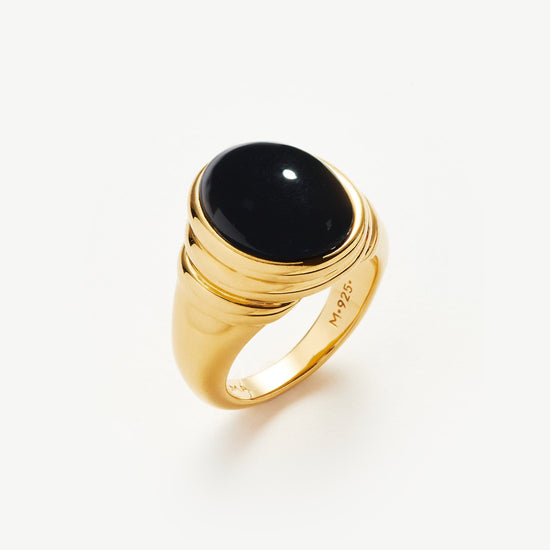 Savi Ridge Oval Gemstone Chunky Ring | 18ct Gold Plated Vermeil/Black Onyx Rings Missoma