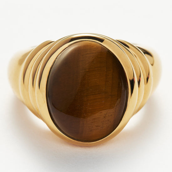 Savi Ridge Oval Gemstone Chunky Ring | 18ct Gold Plated Vermeil/Tiger's Eye Rings Missoma