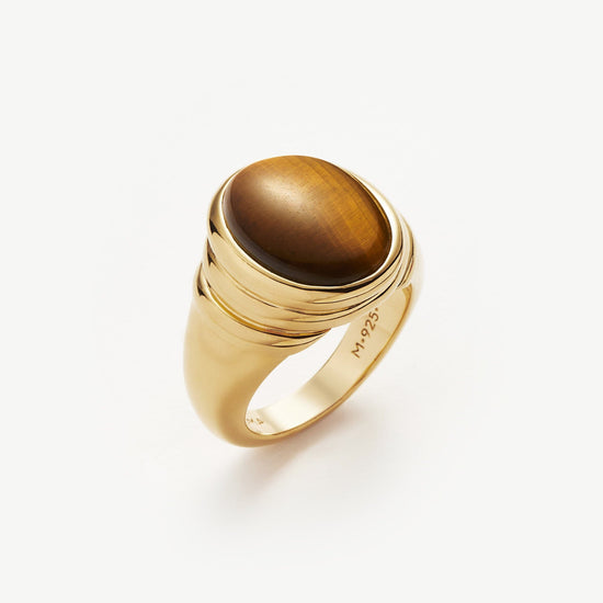 Savi Ridge Oval Gemstone Chunky Ring | 18ct Gold Plated Vermeil/Tiger's Eye Rings Missoma