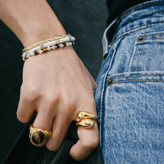 Savi Ridge Oval Gemstone Chunky Ring | 18ct Gold Plated Vermeil/Tiger's Eye Rings Missoma