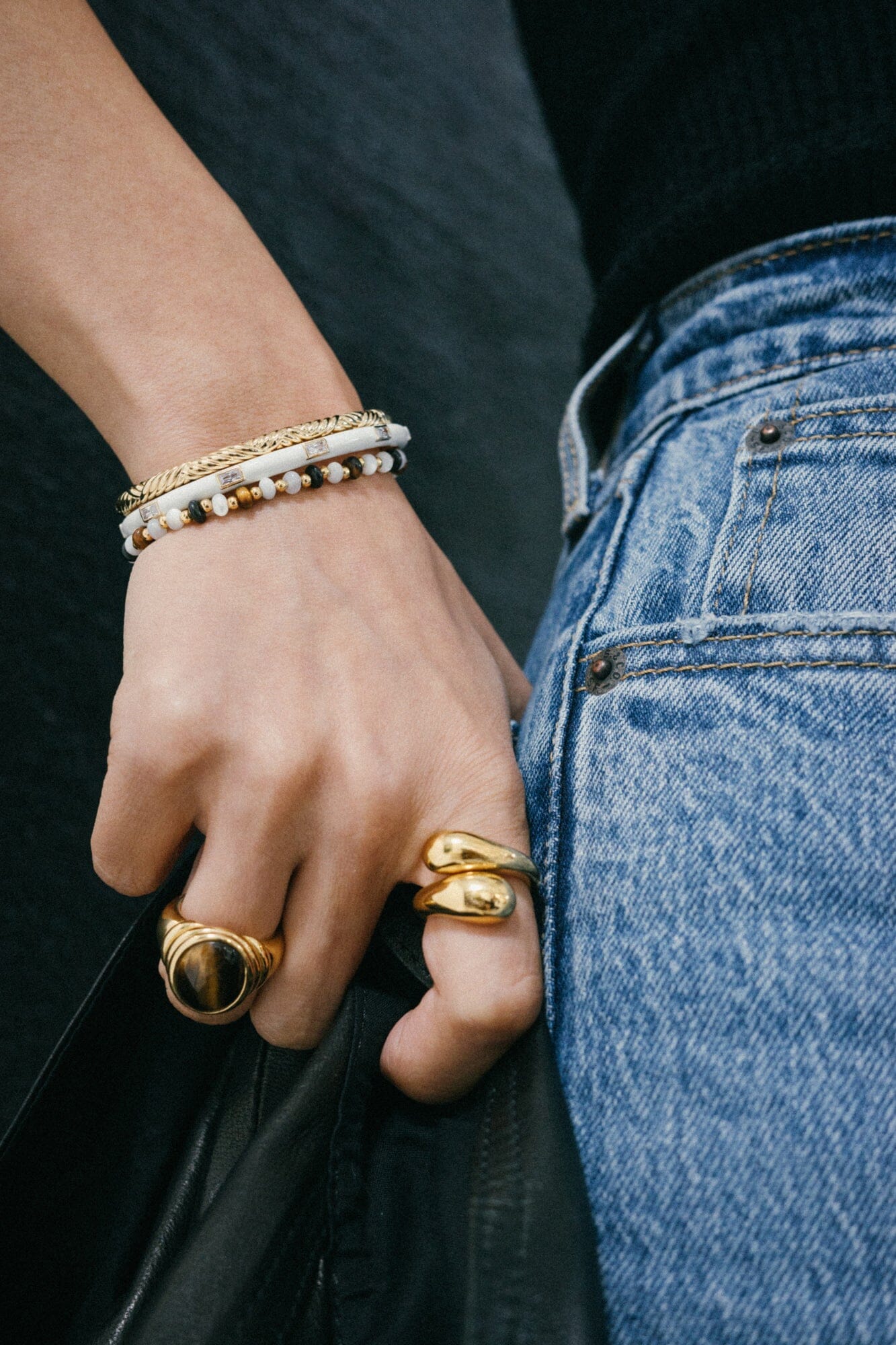 Savi Ridge Oval Gemstone Chunky Ring | 18ct Gold Plated Vermeil/Tiger's Eye Rings Missoma