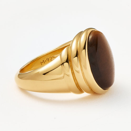 Savi Ridge Oval Gemstone Chunky Ring | 18ct Gold Plated Vermeil/Tiger's Eye Rings Missoma
