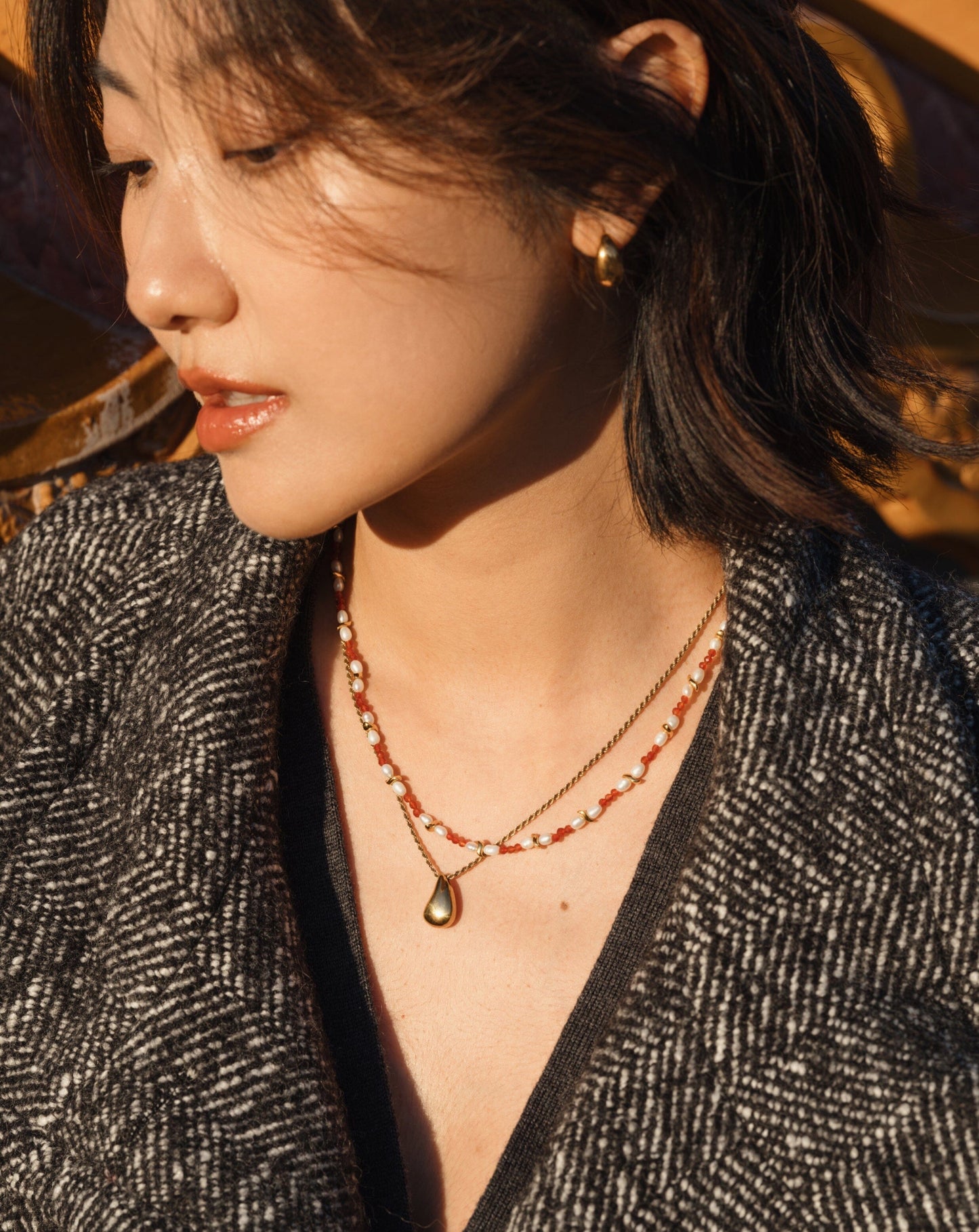 Savi Seed Pearl Beaded Necklace | Red Quartz & Pearl Necklaces Missoma