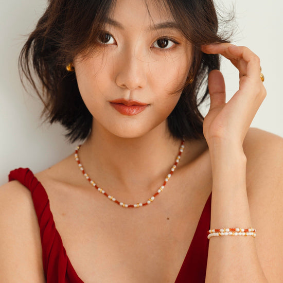Savi Seed Pearl Beaded Necklace | Red Quartz & Pearl Necklaces Missoma