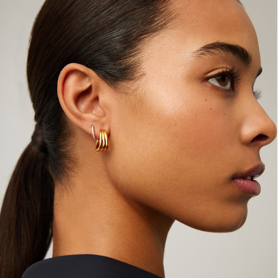 Savi Triple Ridge Hoop Earrings | 18ct Gold Vermeil Earrings Missoma