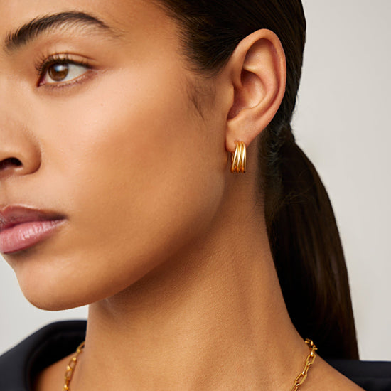 Savi Triple Ridge Hoop Earrings | 18ct Gold Vermeil Earrings Missoma