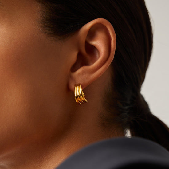 Savi Triple Ridge Hoop Earrings | 18ct Gold Vermeil Earrings Missoma