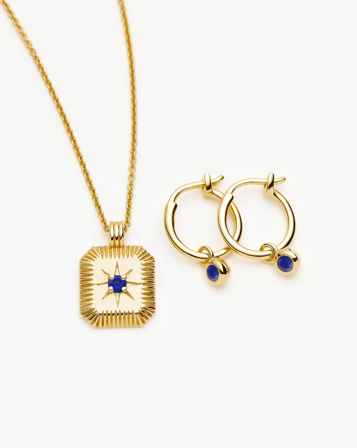 September Birthstone Necklace & Charm Earrings Set | 18ct Gold Vermeil/Lapis Necklaces Missoma