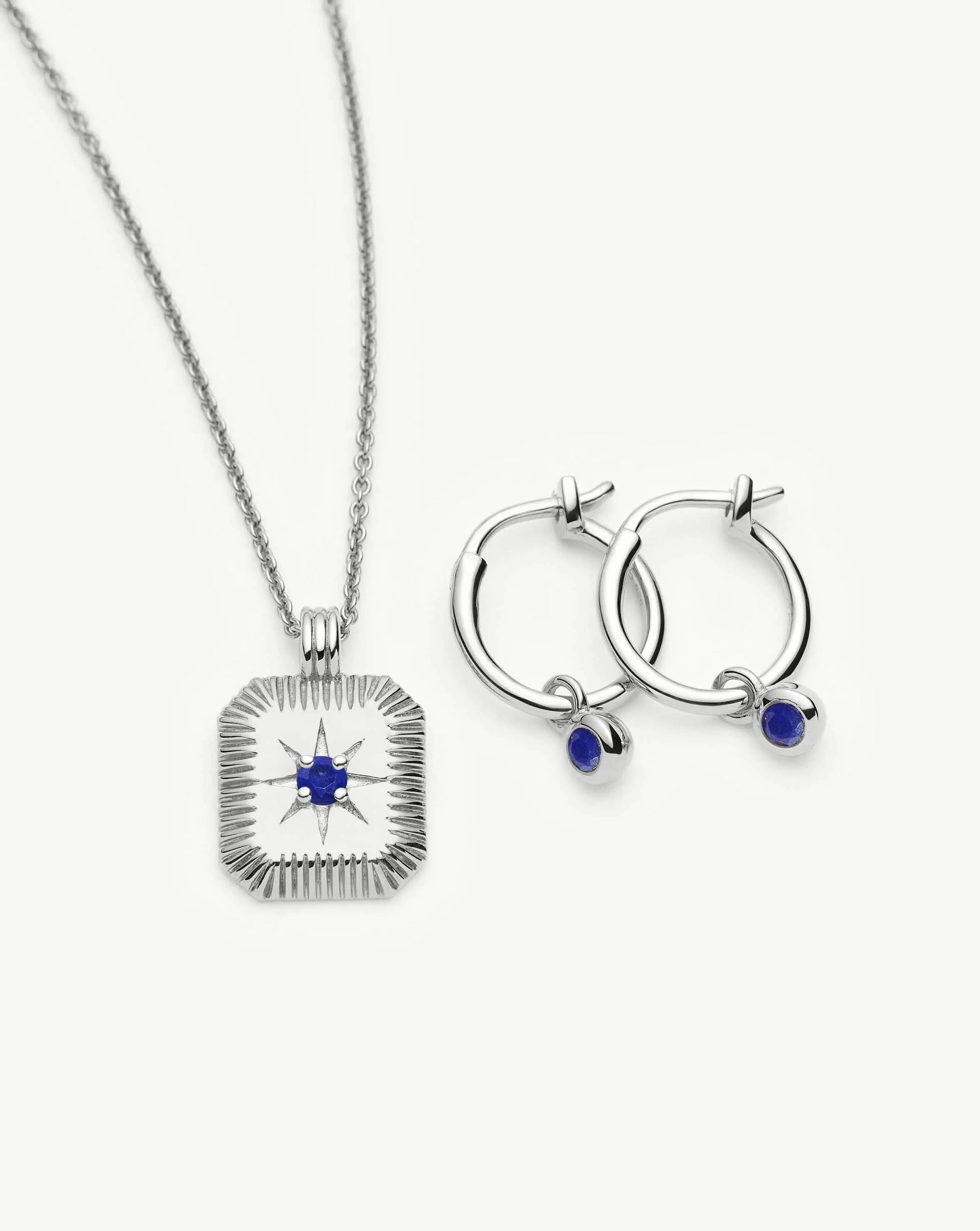 September Birthstone Necklace & Charm Earrings Set | Sterling Silver/Lapis Necklaces Missoma
