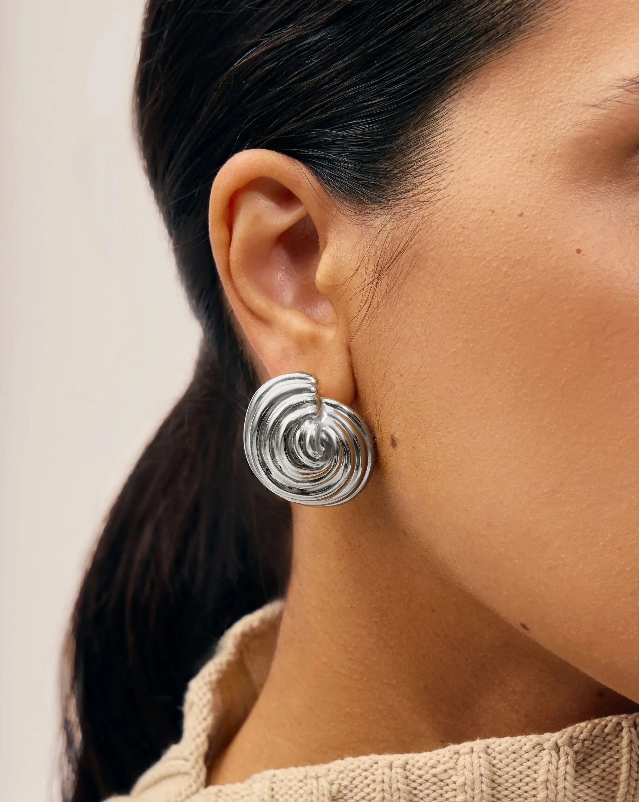 Shell Dome Oversized Stud Earrings | Silver Plated Earrings Missoma