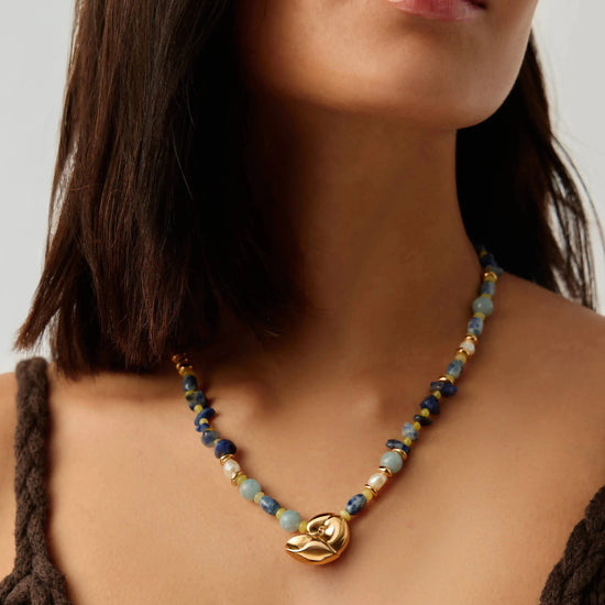 Shell Statement Multi Beaded Necklace | 18ct Gold Plated/Multi Gemstone Necklaces Missoma
