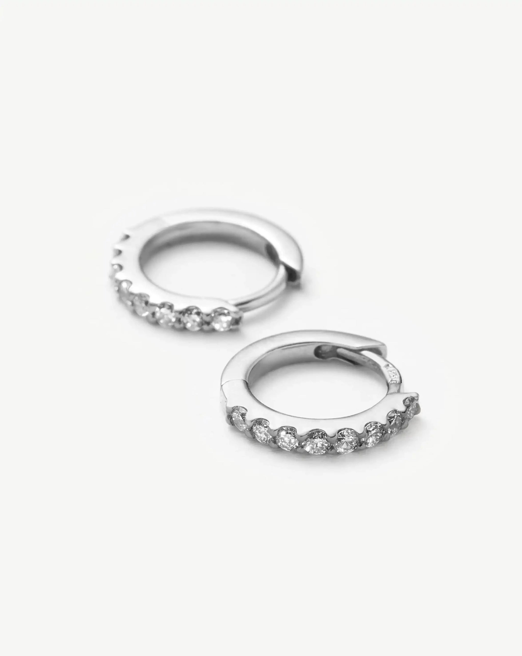 Solid Gold Classic Diamond Huggies | 9ct Solid White Gold/Diamond Earrings Missoma
