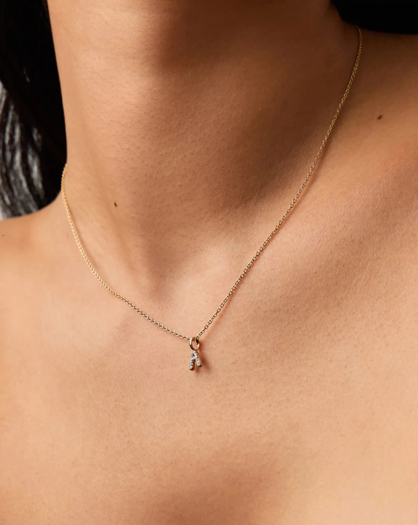 Solid Gold Diamond Initial Mini Pendant Necklace - A | 14ct Solid Yellow Gold Plated/Diamond Necklaces Missoma