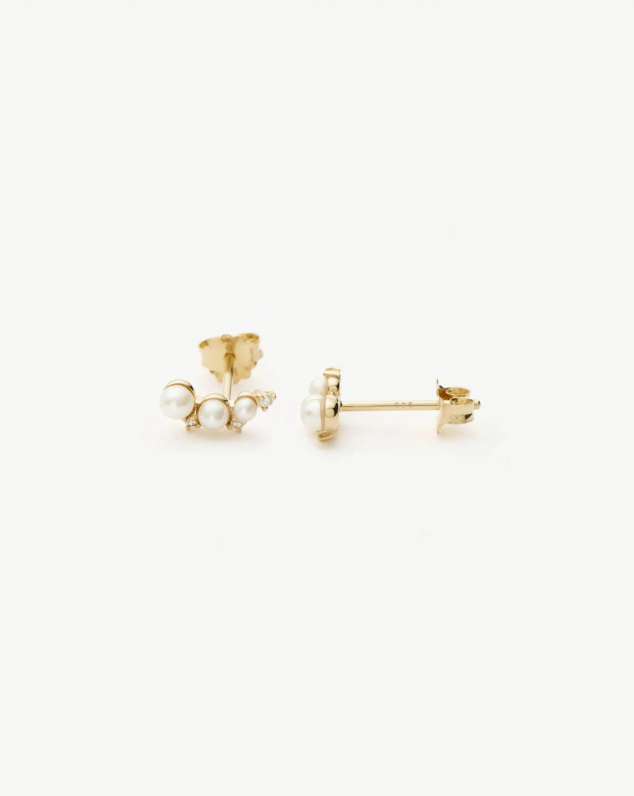 Solid Gold Diamond & Pearl Mini Climber Stud Earrings | 14ct Solid Gold/Pearl Earrings Missoma