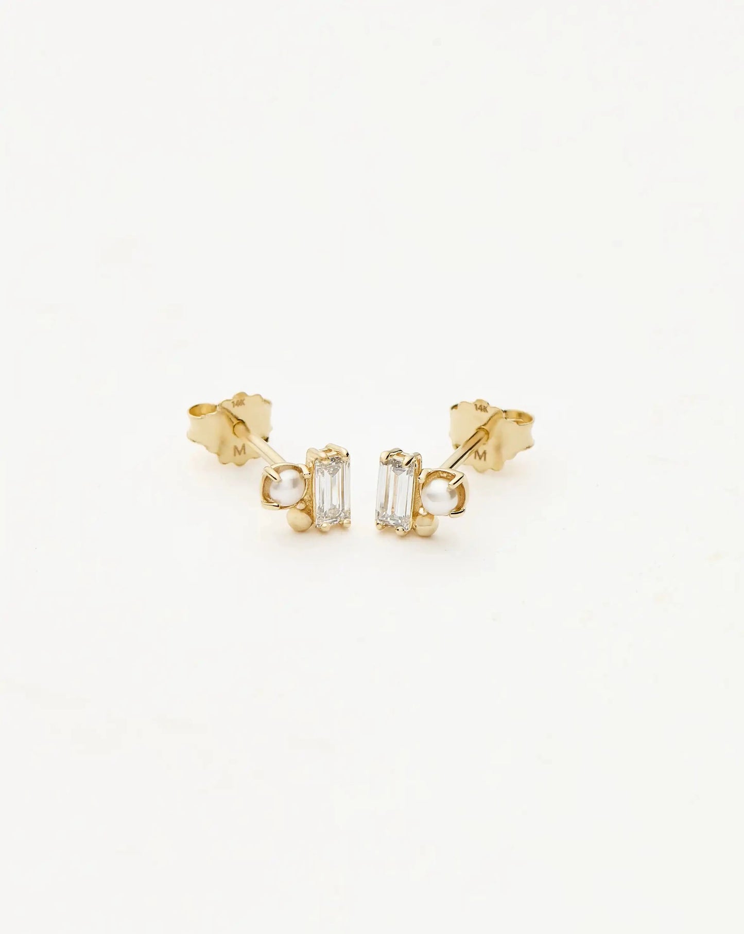 Solid Gold Diamond Pearl Stud Earrings | 14ct Solid Gold/Pearl Earrings Missoma