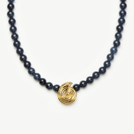 Spiral Gemstone Beaded Pendant Necklace | 18ct Gold Plated/Dark Blue Crystal Quartz Necklaces Missoma