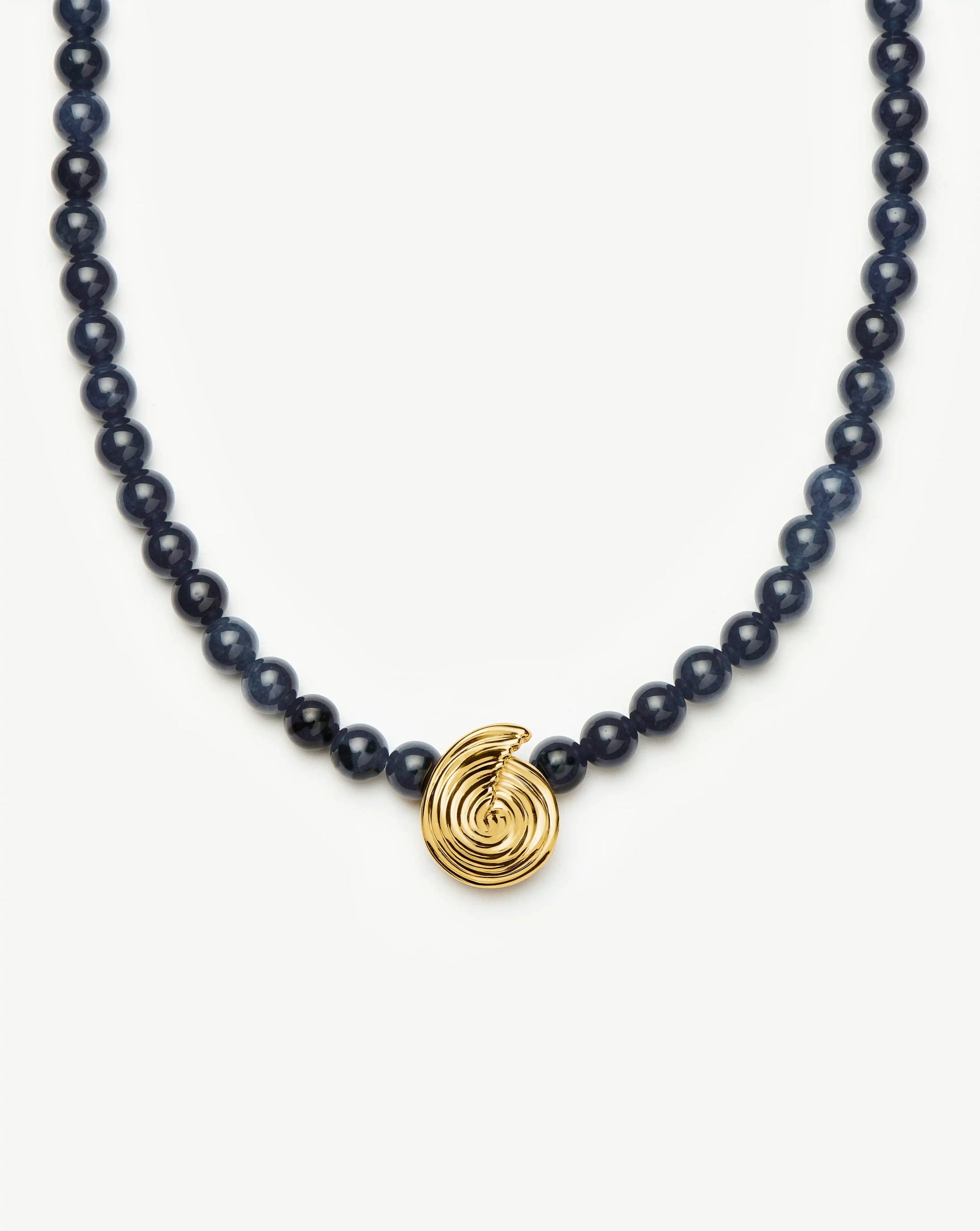 Spiral Gemstone Beaded Pendant Necklace | 18ct Gold Plated/Dark Blue Crystal Quartz Necklaces Missoma