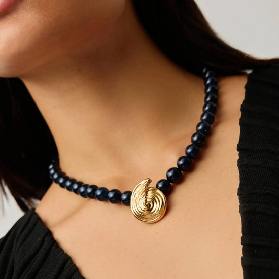 Spiral Gemstone Beaded Pendant Necklace | 18ct Gold Plated/Dark Blue Crystal Quartz Necklaces Missoma