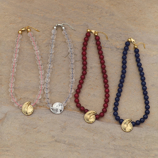 Spiral Gemstone Beaded Pendant Necklace | 18ct Gold Plated/Dark Blue Crystal Quartz Necklaces Missoma