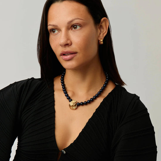 Spiral Gemstone Beaded Pendant Necklace | 18ct Gold Plated/Dark Blue Crystal Quartz Necklaces Missoma