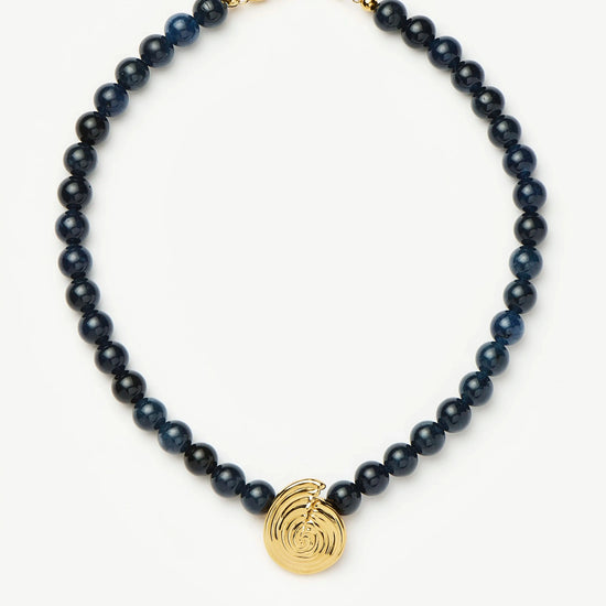 Spiral Gemstone Beaded Pendant Necklace | 18ct Gold Plated/Dark Blue Crystal Quartz Necklaces Missoma