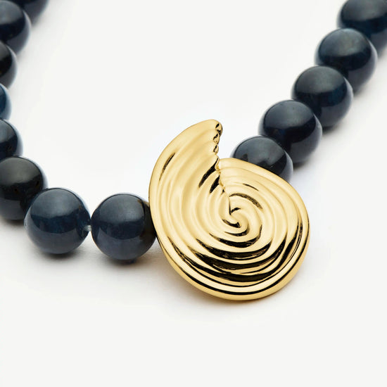 Spiral Gemstone Beaded Pendant Necklace | 18ct Gold Plated/Dark Blue Crystal Quartz Necklaces Missoma
