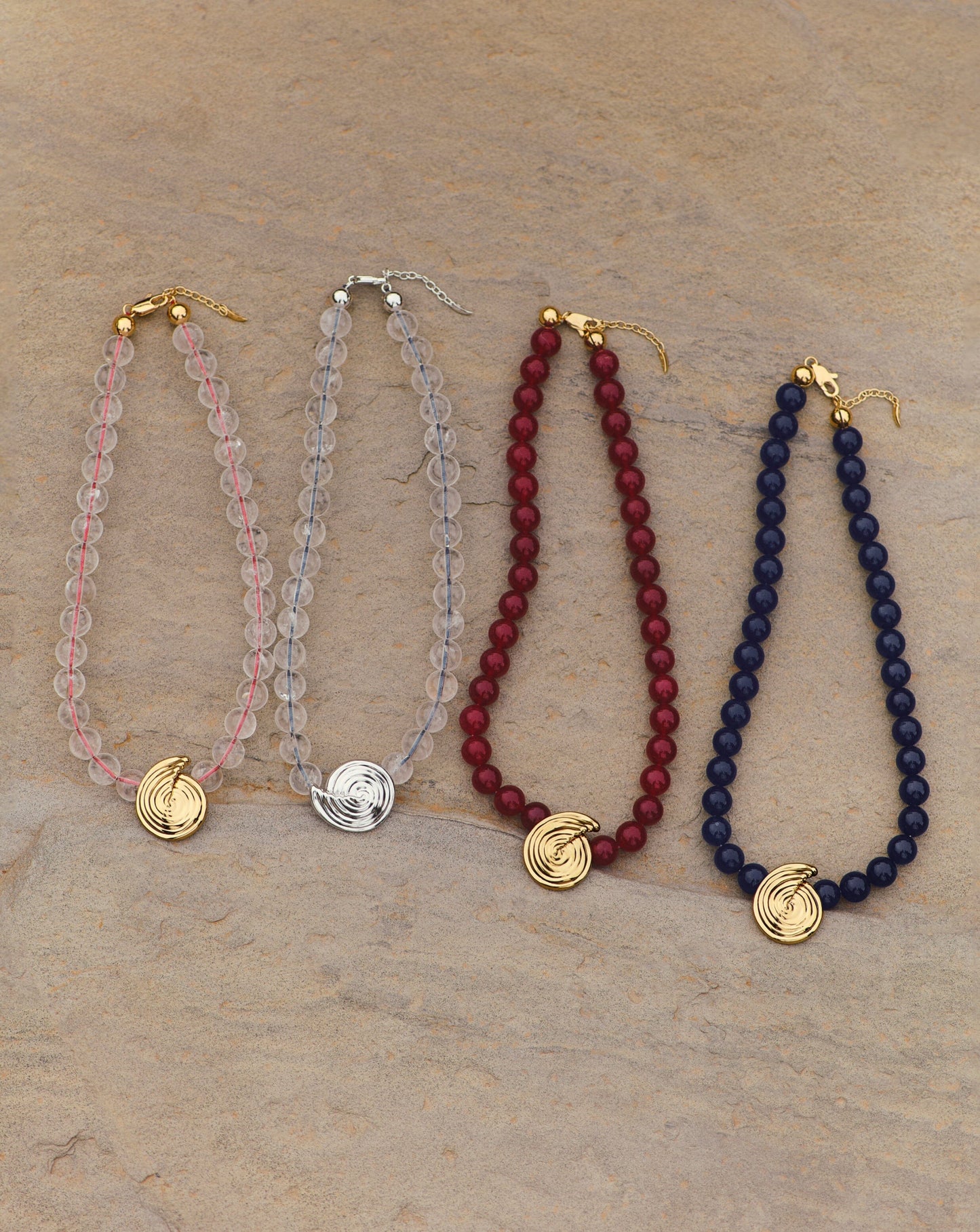 Spiral Gemstone Beaded Pendant Necklace | 18ct Gold Plated/Dark Cherry Crystal Quartz Necklaces Missoma