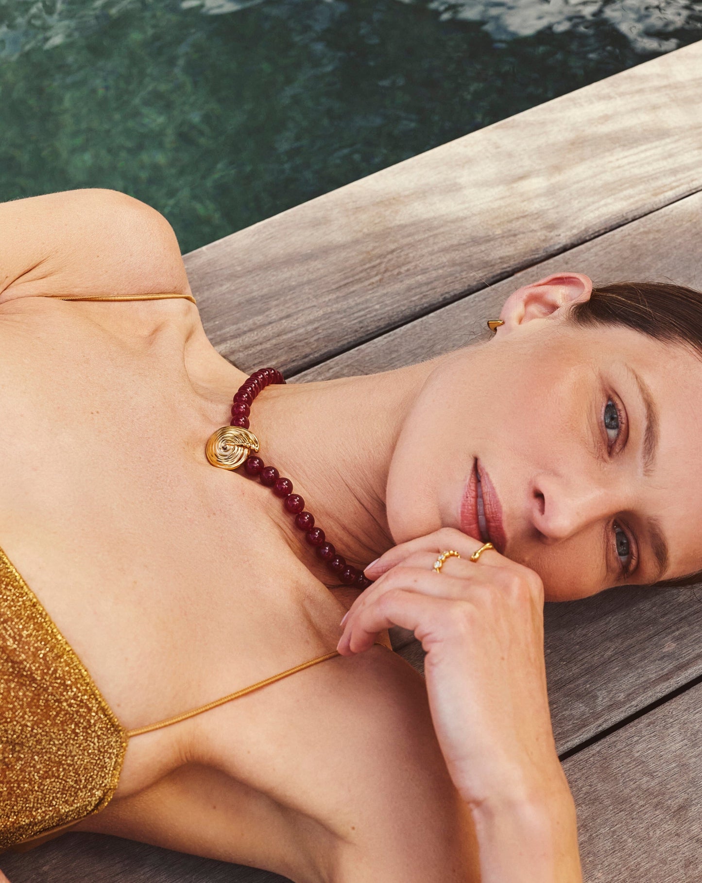 Spiral Gemstone Beaded Pendant Necklace | 18ct Gold Plated/Dark Cherry Crystal Quartz Necklaces Missoma