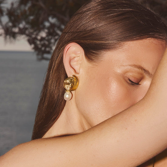 Spiral Interchangeable Pearl Drop Earrings | 18ct Gold Plated Earrings Missoma