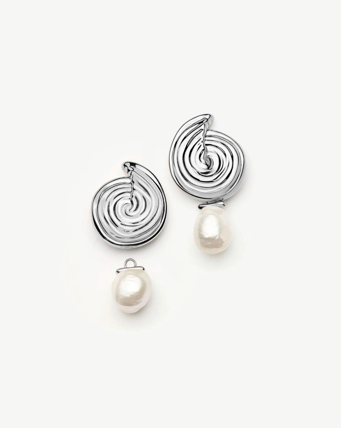Spiral Interchangeable Pearl Drop Earrings | Silver Plated Earrings Missoma