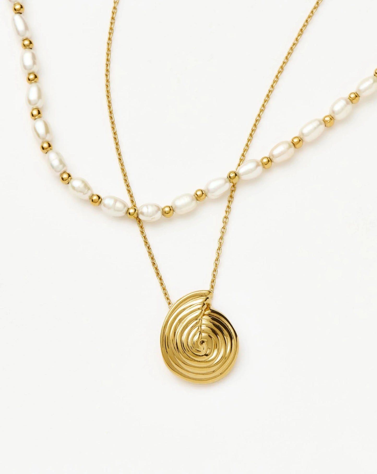 Spiral Pendant Necklace & Pearl Beaded Choker Set | 18ct Gold Plated / Pearl Necklaces Missoma
