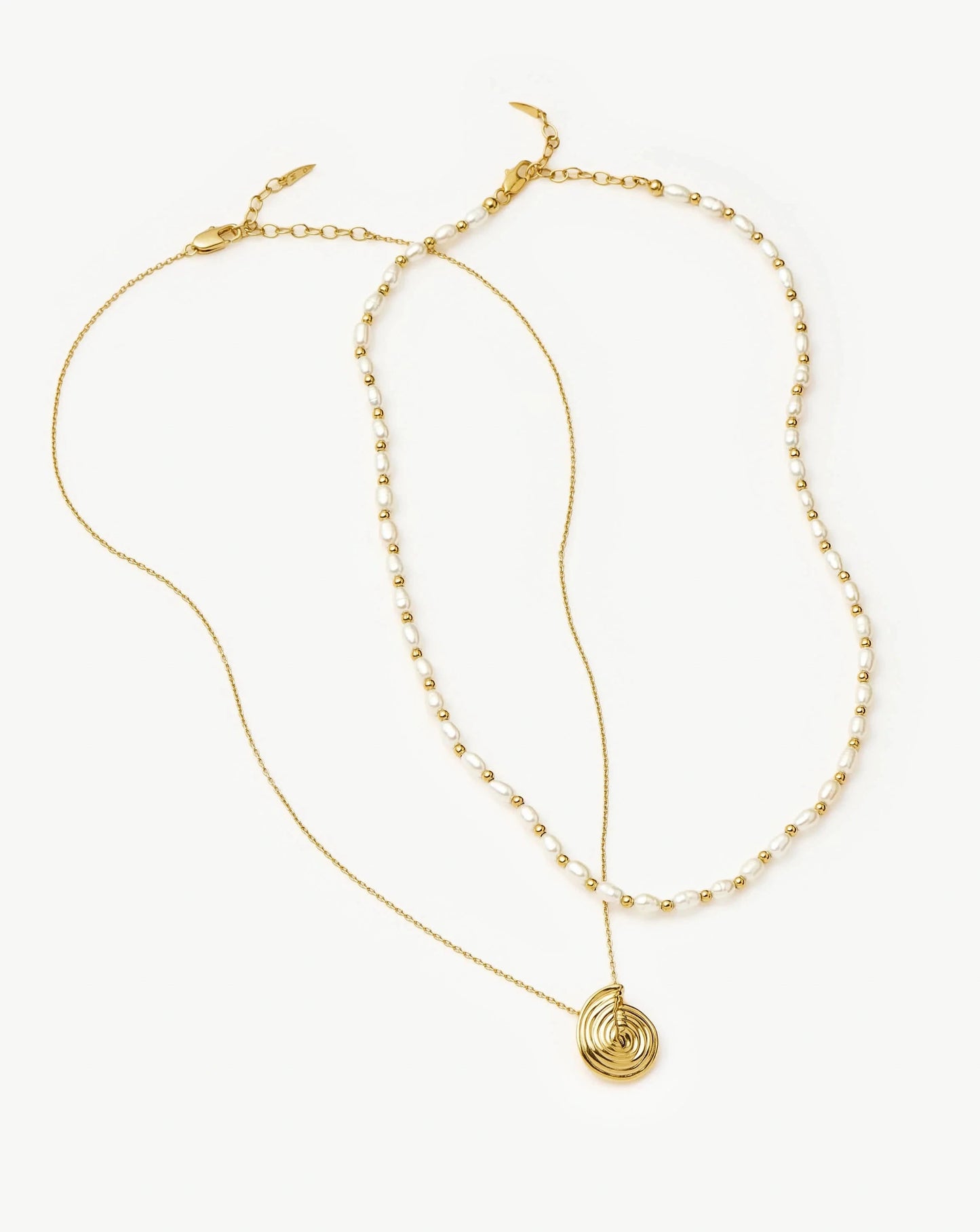 Spiral Pendant Necklace & Pearl Beaded Choker Set | 18ct Gold Plated / Pearl Necklaces Missoma