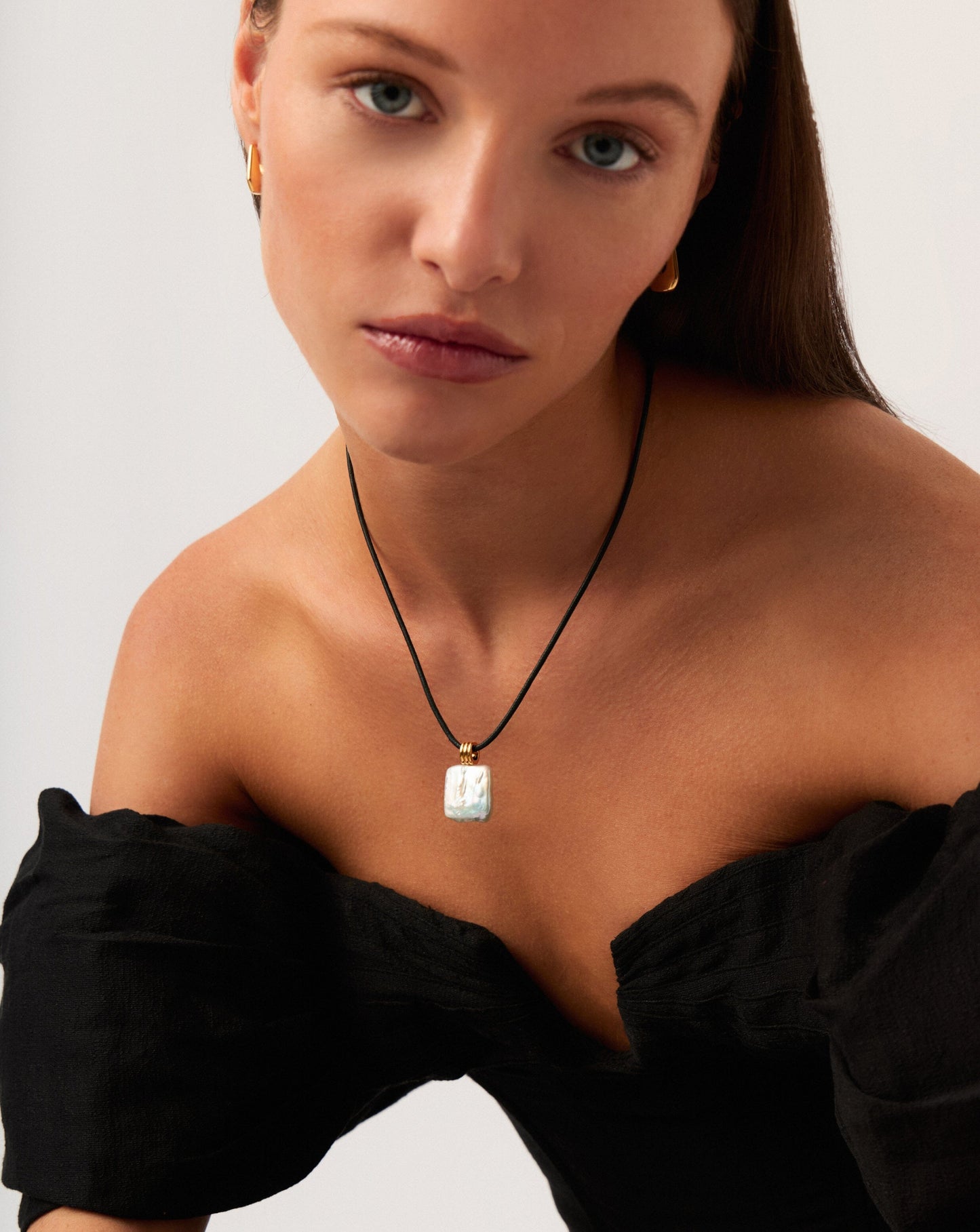 Square Pearl Pendant Cord Necklace | 18ct Gold Plated Vermeil/Pearl Necklaces Missoma