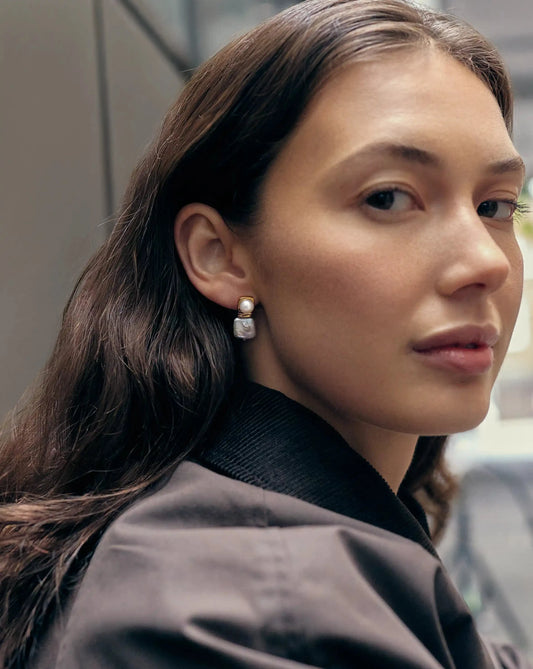 Square Pearl Small Stud Earrings | 18ct Gold Plated Missoma