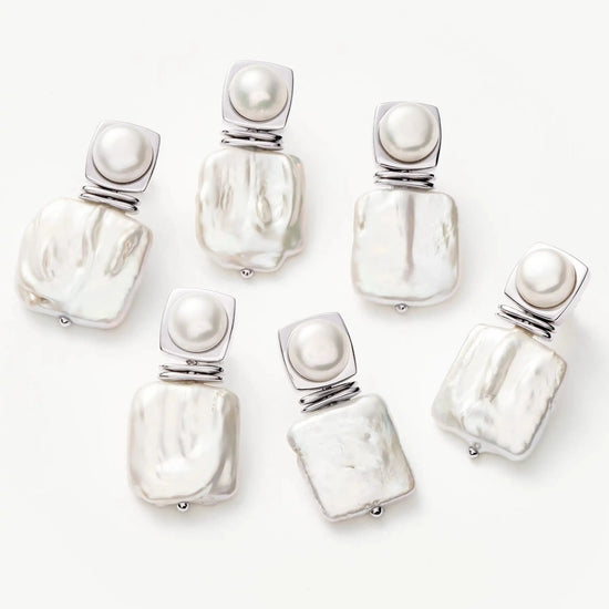 Square Pearl Statement Earrings | Silver Plated/Pearl Earrings Missoma