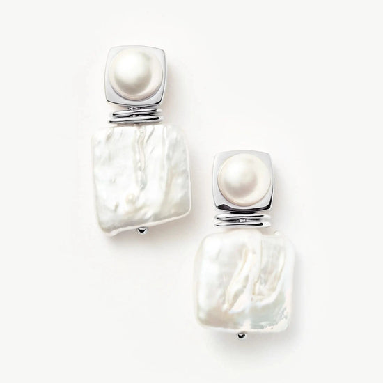 Square Pearl Statement Earrings | Silver Plated/Pearl Earrings Missoma