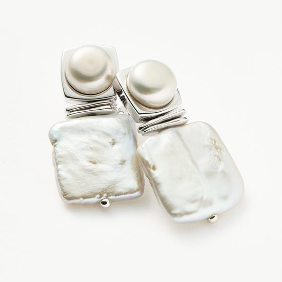 Square Pearl Statement Stud Earrings | Silver Plated/Pearl Earrings Missoma