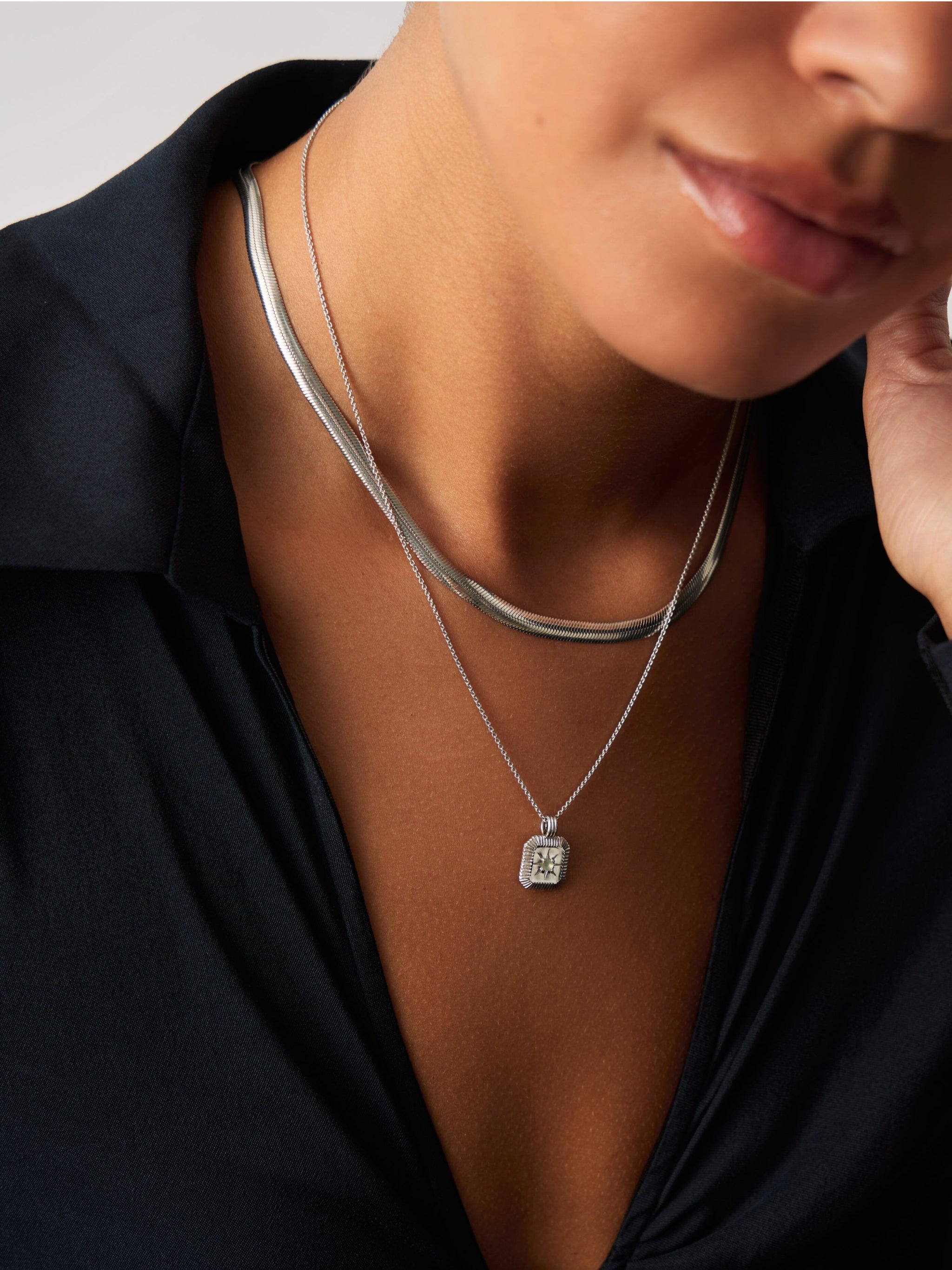 Star Ridge Birthstone Pendant Necklace - Dyed Aqua Chalcedony/March Necklaces Missoma