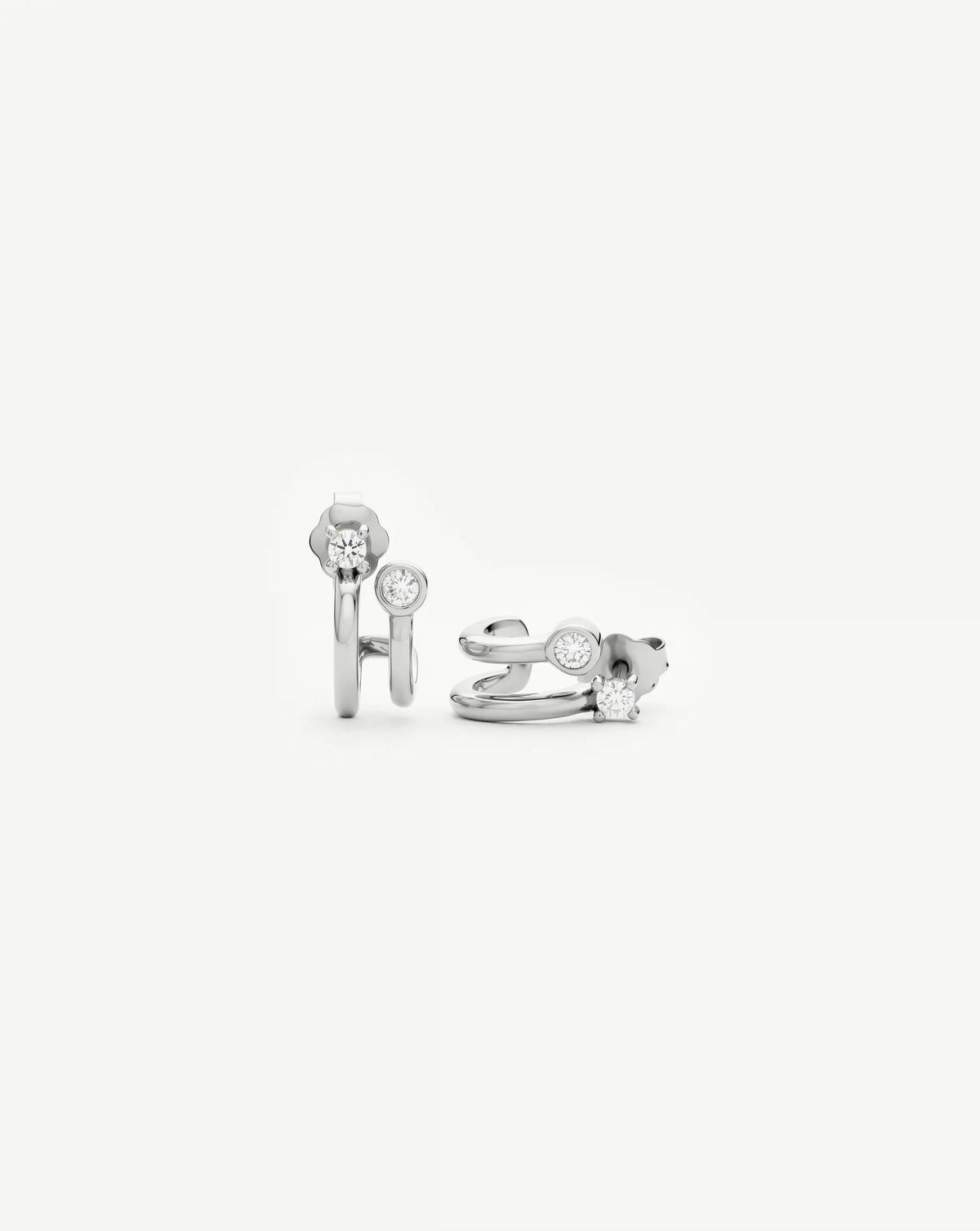 Stone Double Huggie Earrings | Silver Plated/Cubic Zirconia Earrings Missoma